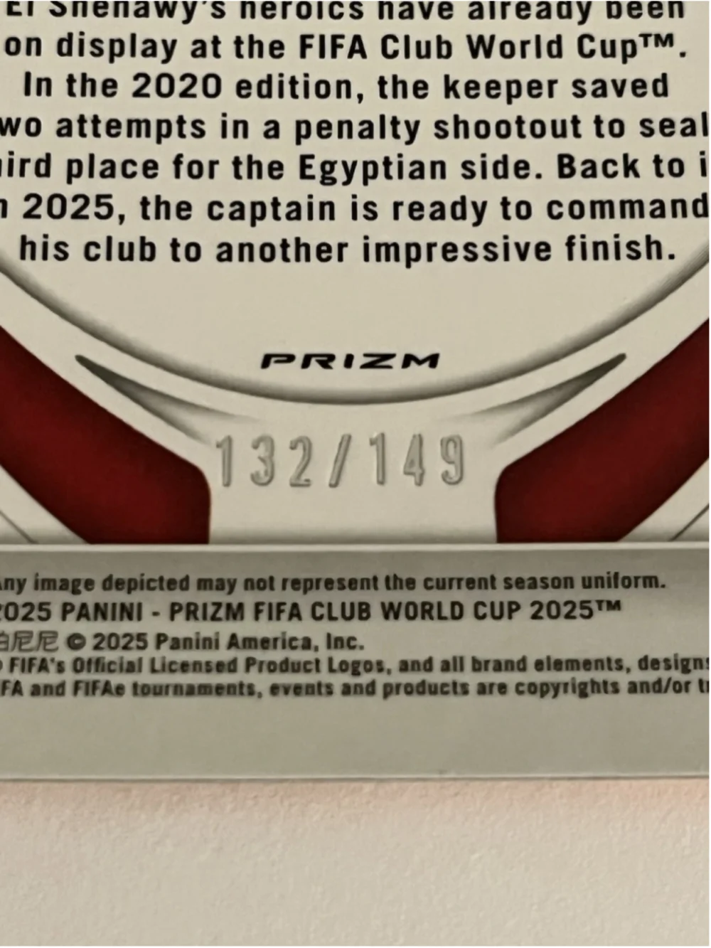 Mohamed El Shenawy 2025 Panini Prizm FIFA World Cup RC Orange Pulsar 132/149 - Picture 7 of 7